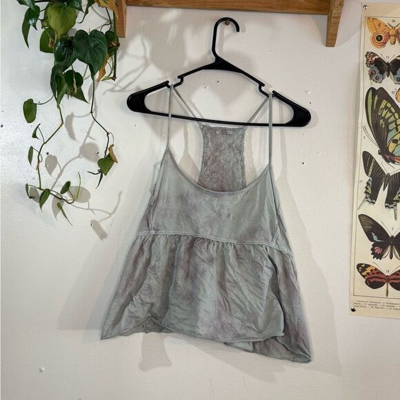 Ecote cropped babydoll blue crochet back tank top - Picture 1 of 3